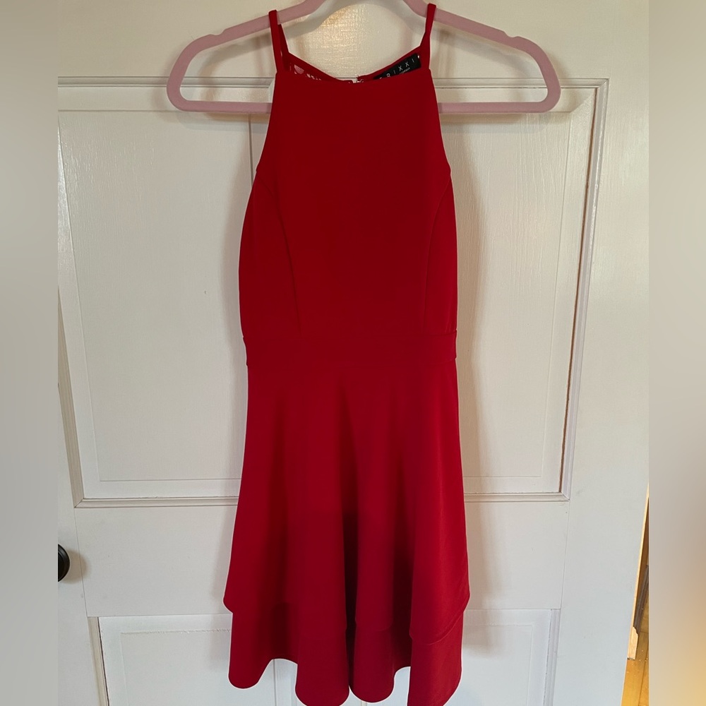 Red halter semi formal dress